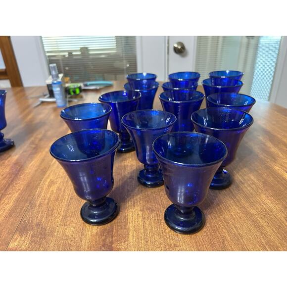 Handblown blue glasses goblets Isreal 15 pieces beautiful - Picture 1 of 11